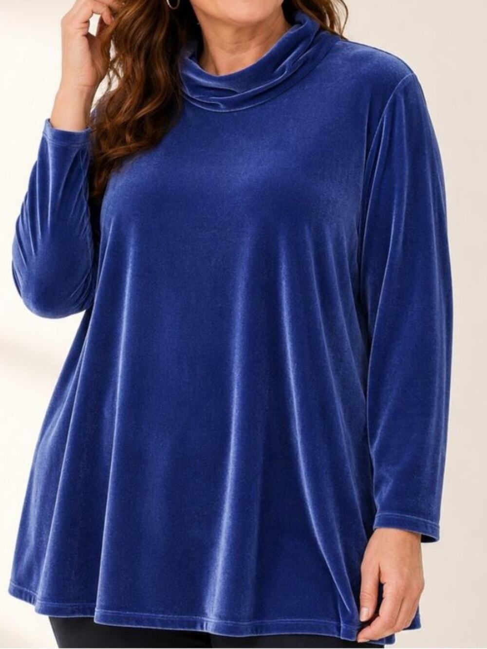 Soft Surroundings Blue Velvet Tunic Top 1X Cowl Neck Stretch Swing Top